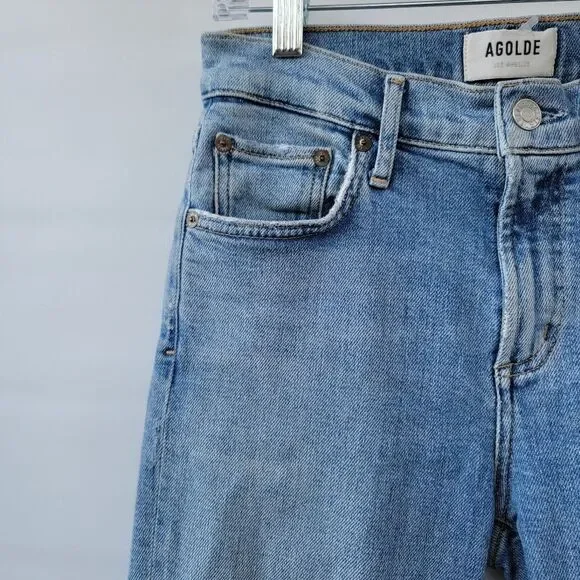 Agolde Toni Size 24 Distressed Raw Step Hem Light Wash Minimalist Cropped Jeans - Picture 5 of 14